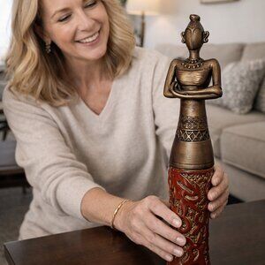 Tall Hand-Carved African Female Statue – Wood Sculpture w/ Crossed Arms